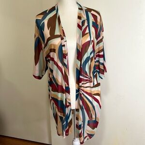 Lane Bryant Brown, Tan and Burgundy Open Front Mesh Kimono